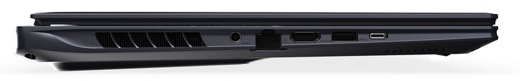 Левая сторона: разъем питания, гигабитный Ethernet, HDMI, USB 3.2 Gen 2 (USB-A), Thunderbolt 4 (USB-C; Power Delivery, DisplayPort)