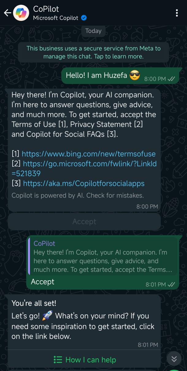 Microsoft Copilot в WhatsApp (Источник изображения: Windows Latest)