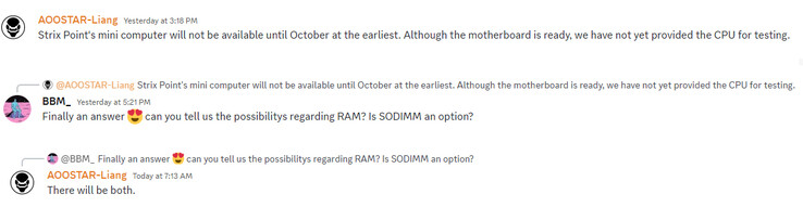 О готовящихся к выпуску мини-ПК Strix Point (Источник изображения: AOOSTAR Discord)