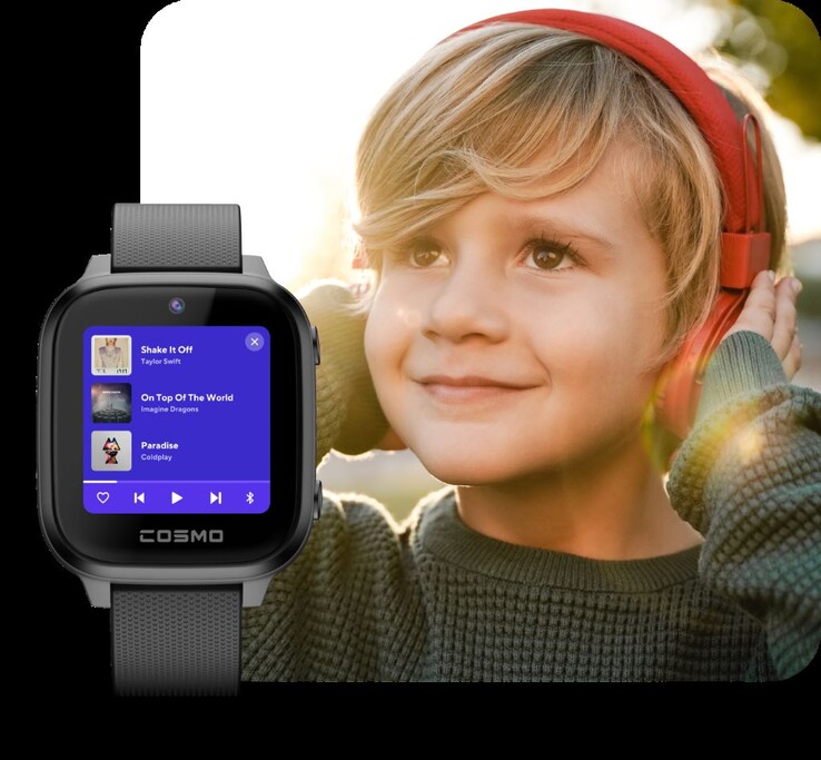 Дети могут слушать только семейную музыку с помощью Spotify Kids на своих смарт-часах JrTrack 4. (Источник изображения: Cosmo Technologies)