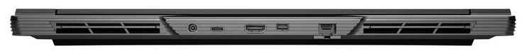 Сзади: подключение питания, USB 3.2 Gen 2 (USB-C), HDMI 2.1, Mini DisplayPort 1.4a, Gigabit Ethernet (2,5 Гбит/с)