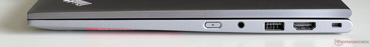 Правая сторона: клавиша включения, аудио разъем, USB 3.2 Gen 1 (5 Гбит/с), HDMI 2.1, слот замка Kensington Nano
