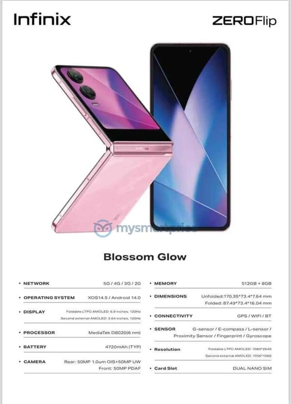 Infinix Zero Flip в цвете Blossom Glow. (Источник изображения: MySmartPrice)