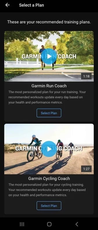 Снимок экрана новых инструментов Garmin Coach в приложении Garmin Connect. (Источник изображения: Garmin)