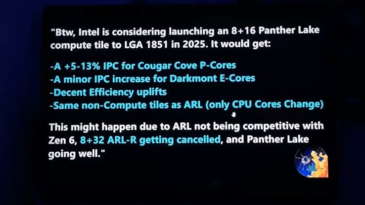 Intel Panther Lake для настольных компьютеров. (Источник изображения: Moore's Law Is Dead на YouTube)