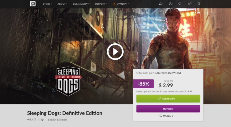 Цена на Sleeping Dogs: Definitive Edition составляла 19,99 евро, а затем была снижена до 2,99 евро. (Источник изображения: GOG)