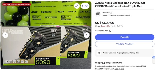 Торги по RTX 5090 продолжаются. (Источник изображения: eBay)