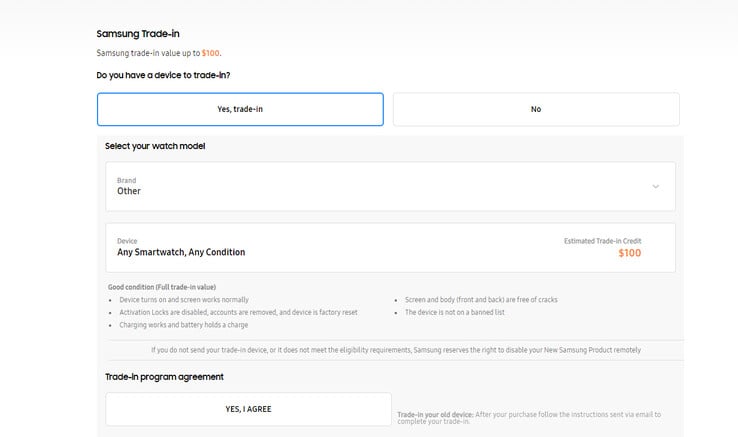 Текущее предложение по trade-in для smartwatch (источник изображения: Samsung)