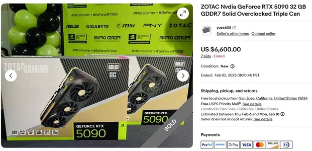 RTX 5090 продан. (Источник изображения: eBay)