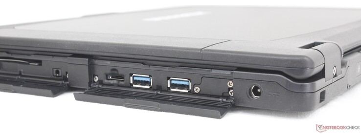 Справа: Устройство для чтения смарт-карт, гарнитура 3,5 мм, устройство для чтения MicroSD, 2x USB-A 3.2 Gen. 2, адаптер переменного тока