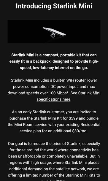 Приглашение на пробную версию Starlink Mini