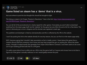 Зараженная демонстрационная версия Steam Reddit (Источник изображения: скриншот, PC Gaming subreddit)