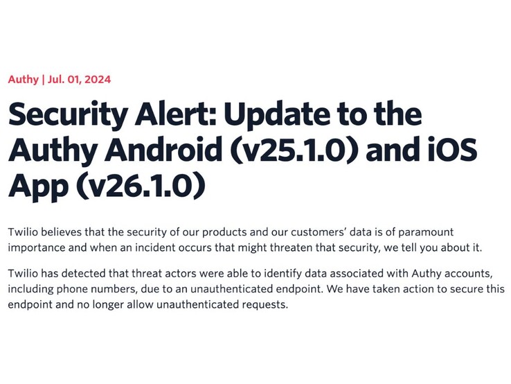 Компания Twilio призвала пользователей срочно обновить приложение Authy по соображениям безопасности (Источник: Twilio)