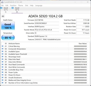 ADATA SE920 работает с PCIe 4.0 x4