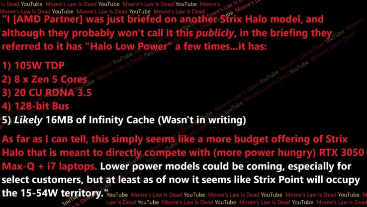 Утечка спецификаций и производительности Strix Halo LP. (Источник изображения: Moore's Law Is Dead)