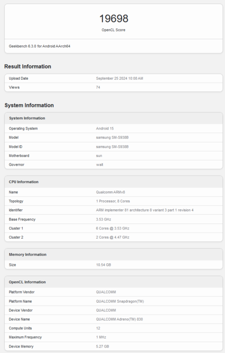 Производительность Adreno 830 в Geekbench OpenCL (источник изображения: Geekbench)