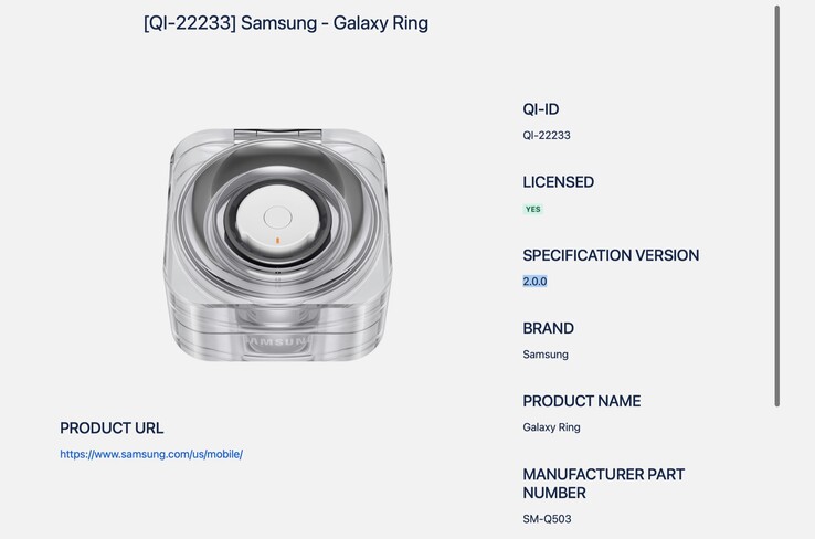 Зарядный чехол Samsung Galaxy Ring уже сертифицирован по стандарту Qi2, хотя в нем нет магнитов и быстрой зарядки. (Изображение: Wireless Power Consortium)