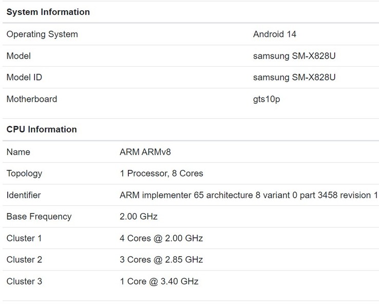 SM-X828U с Dimensity 9300+ в Geekbench