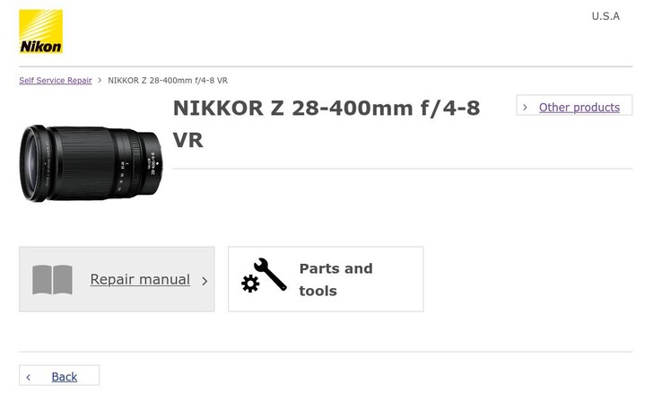 В разделе самостоятельного ремонта Nikon по-прежнему отсутствуют запасные части для трех продуктов, представленных на сайте. (Источник изображения: Nikon)