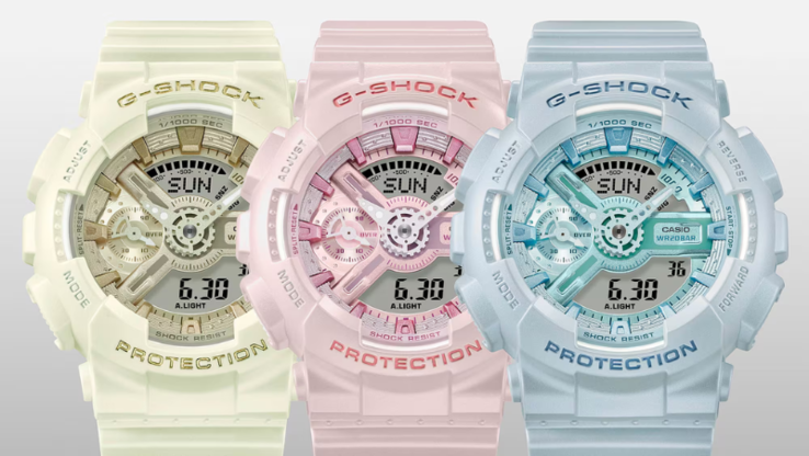 Слева направо: Новые часы Casio G-Shock GMAS110ST-7A, GMAS110ST-4A и GMAS110ST-2A. (Источник изображения: Casio)