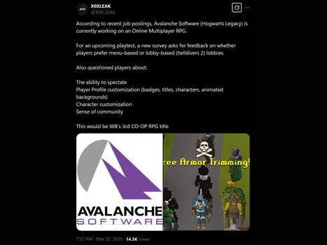 X0XLEAK X Новая игра/обзор Avalanche Software X post (Источник изображения: скриншот, аккаунт X0XLEAK X)