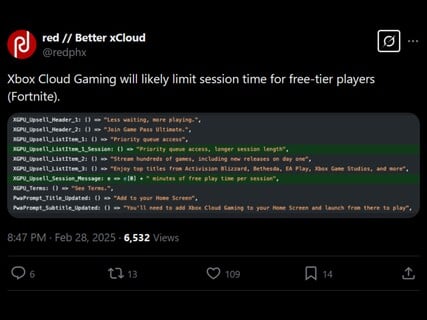 Утечка информации из Fortnite Better xCloud (Источник изображения: аккаунт Better xCloud X)