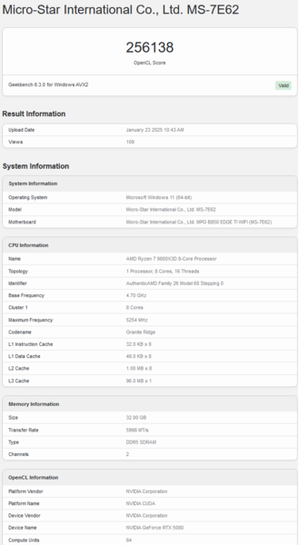 GeForce RTX 5080 OpenCL (источник изображения: Geekbench)