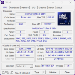 CPU-Z: Core Ultra 9 285H