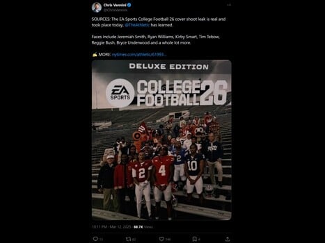 Крис Ваннини Утечка обложки College Football 26 X Post (Источник изображения: скриншот, аккаунт Chris Vannini X)