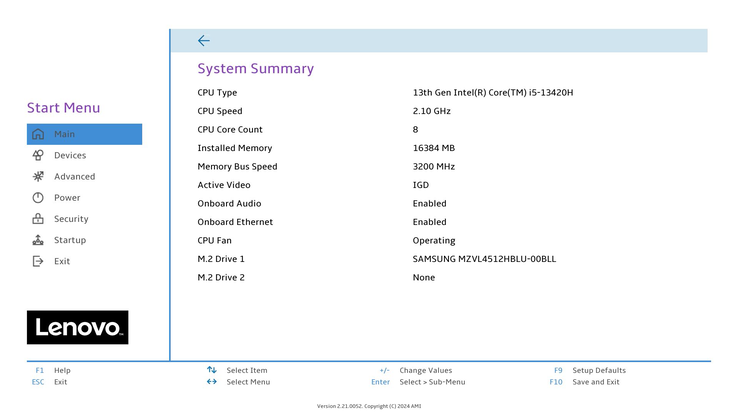 Опции BIOS на Lenovo IdeaCentre Mini 5