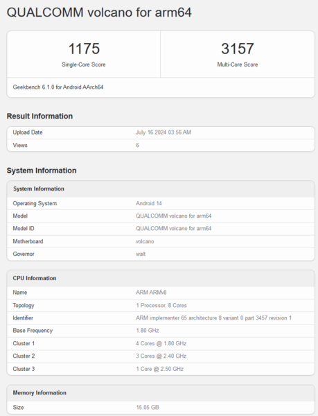 Оценка Snapdragon 7s Gen 3 в Geekbench (источник изображения: Geekbench)