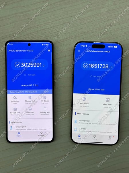 Результаты Realme GT7 Pro в AnTuTu, слева (источник изображения: Smartprix)