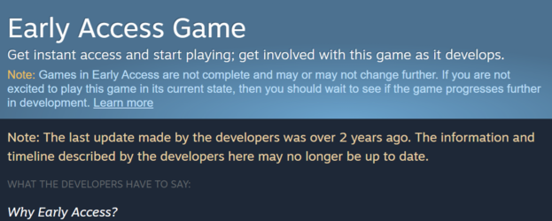 Новые предупреждения об обновлении раннего доступа обнаружены в играх раннего доступа Steam (Источник изображения : Steam)
