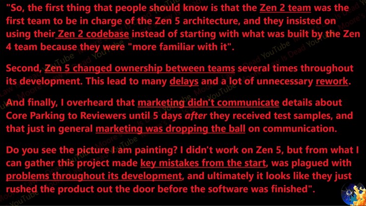 По сообщениям, Zen 5 находился в аду разработки. (Источник изображения: Moore's Law Is Dead на YouTube)