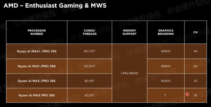 Утечка спецификаций APU AMD Strix Halo (Источник изображения: Golden Pig Upgrade)