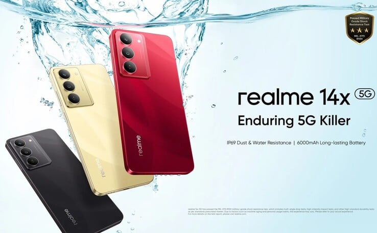 Модель Realme 14x выпускается в цветах Crystal Black, Golden Glow и Jewel Red (Источник изображения: Realme)