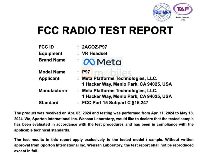 Листинг FCC гарнитуры VR (Источник изображения: 91mobiles)