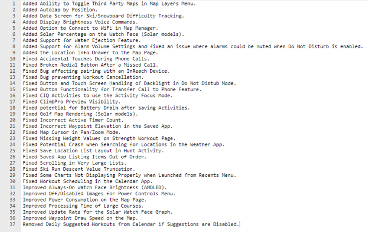 Журнал изменений бета-версии программного обеспечения 11.81 для смарт-часов Fenix 8. (Источник изображения: Garmin)