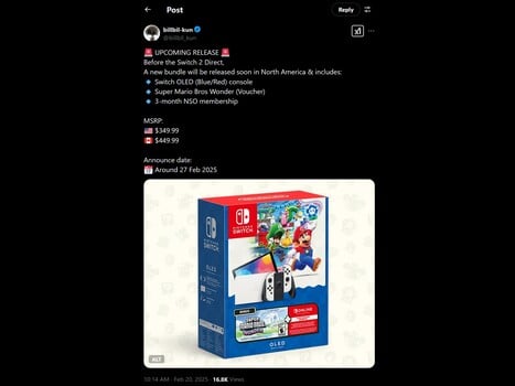 Утечка фотографии комплекта Switch OLED Mario Bros Wonder (Источник изображения: аккаунт billbil-kun X)