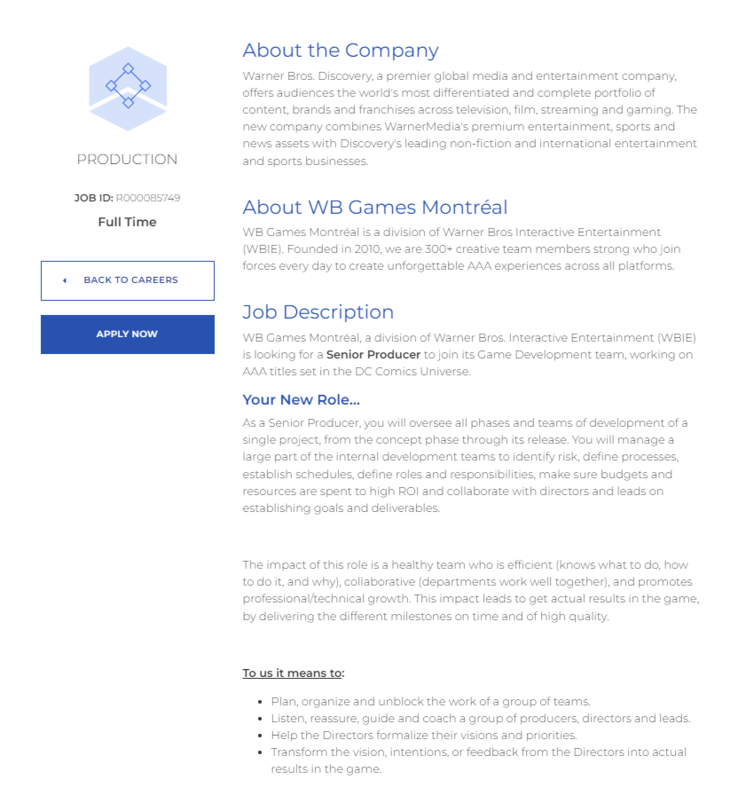 Полный список вакансий на сайте WB Games Montréal. (Источник изображения: WB Games Montréal Jobs)